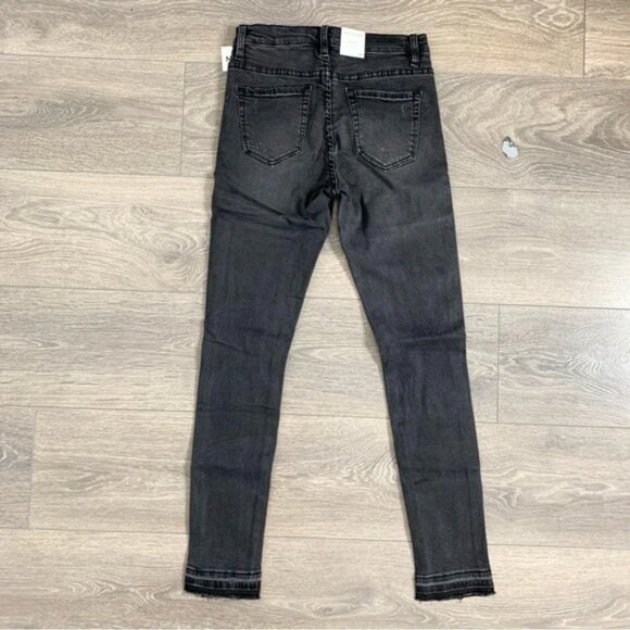 NEON BLONDE Skinny Jeans Distressed Raw hem Black Denim High rise waist Size 25 - Picture 12 of 14